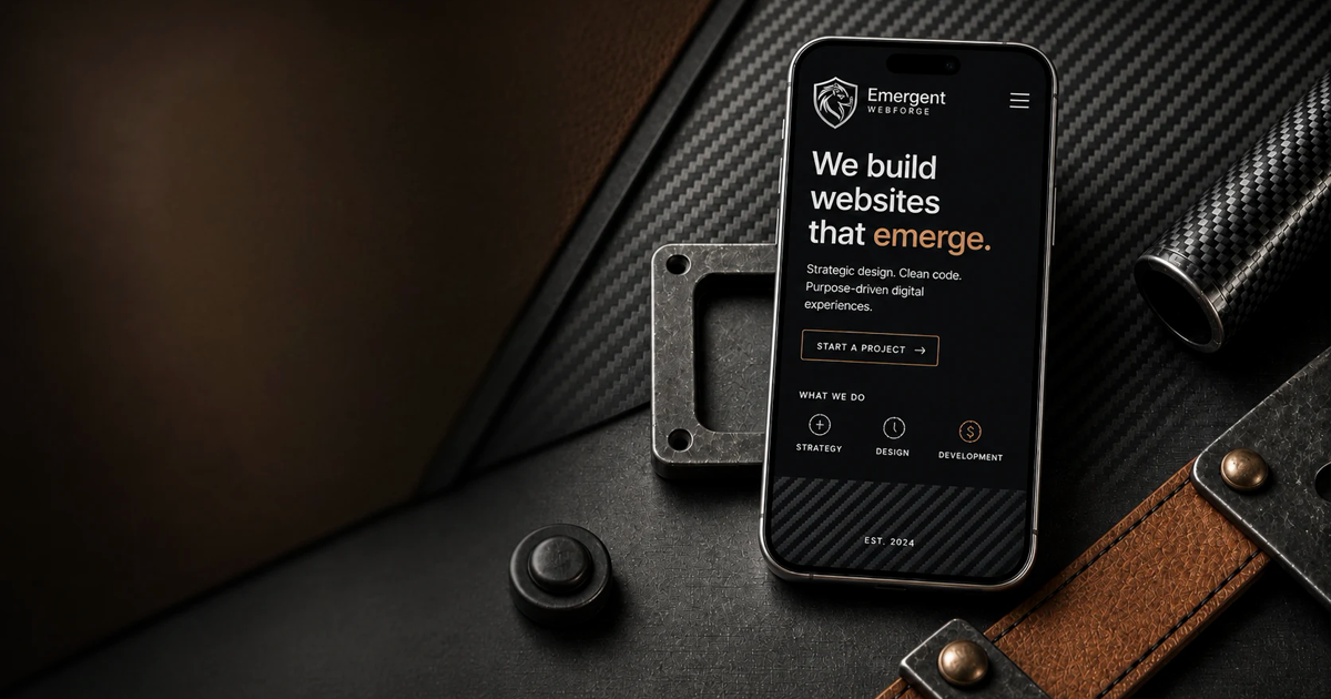Emergent WebForge website experience shown on a mobile device
